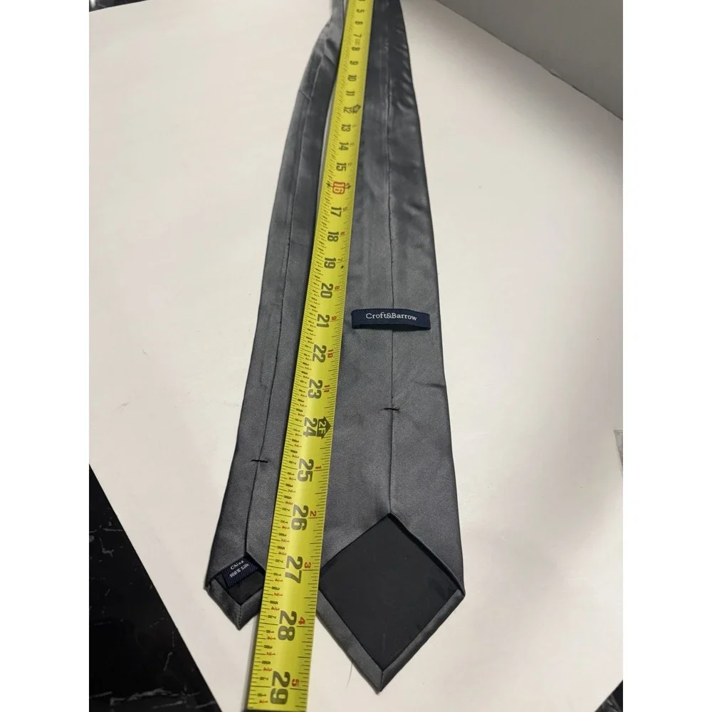 Croft & Barrow Mens Necktie Solid Charcoal Gray 100% Silk Satin Formal Dress Tie